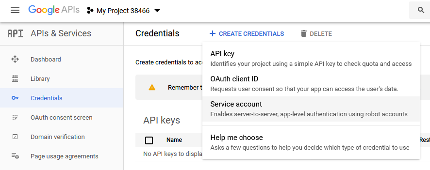 Add service account credentials